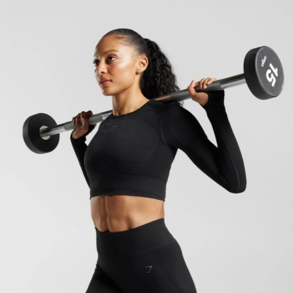 EUC Gymshark Flex Sports Long Sleeve Black Crop Top size small - Picture 3 of 9